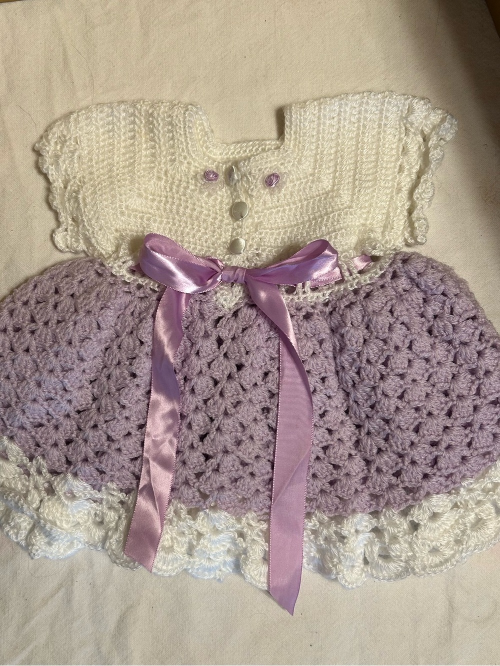 Handmade Crochet Baby Dress White/Lavender Baby Pictures Special Occasions